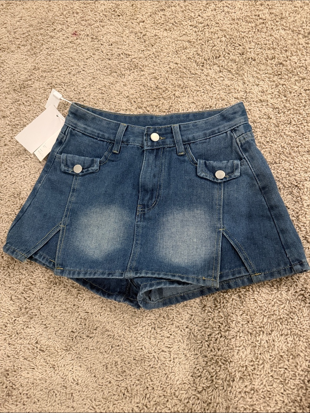 Fashion Blue Denim A-Line Skort Shorts with Front Flap and Side Pockets